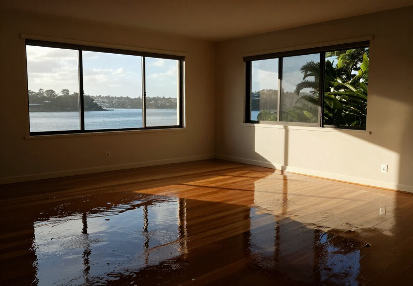 Flooded living room in Yagoona before restoration
