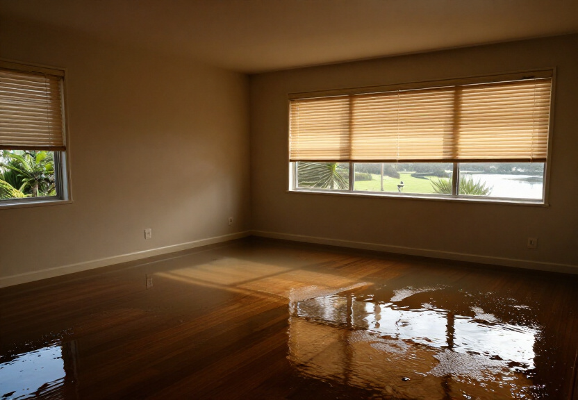 Flooded office space in Yagoona before drying